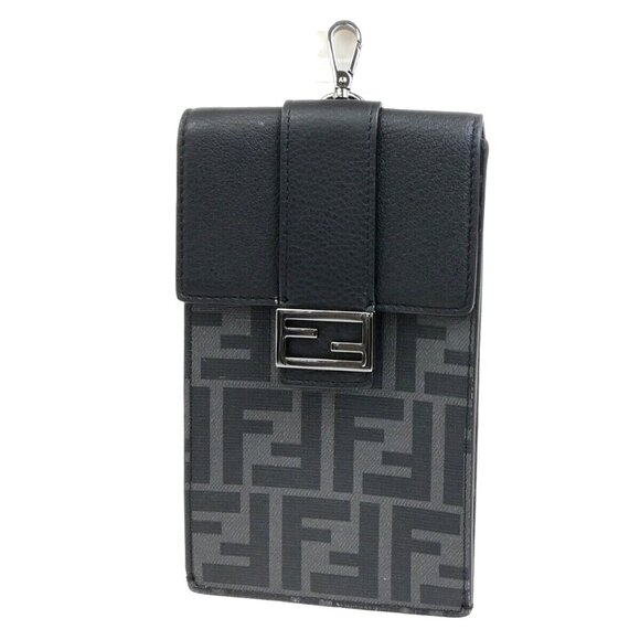 FENDI Logo Zucca Pattern Phone Holder Bag PVC Leather Black Italy 31FB481 - Picture 1 of 16